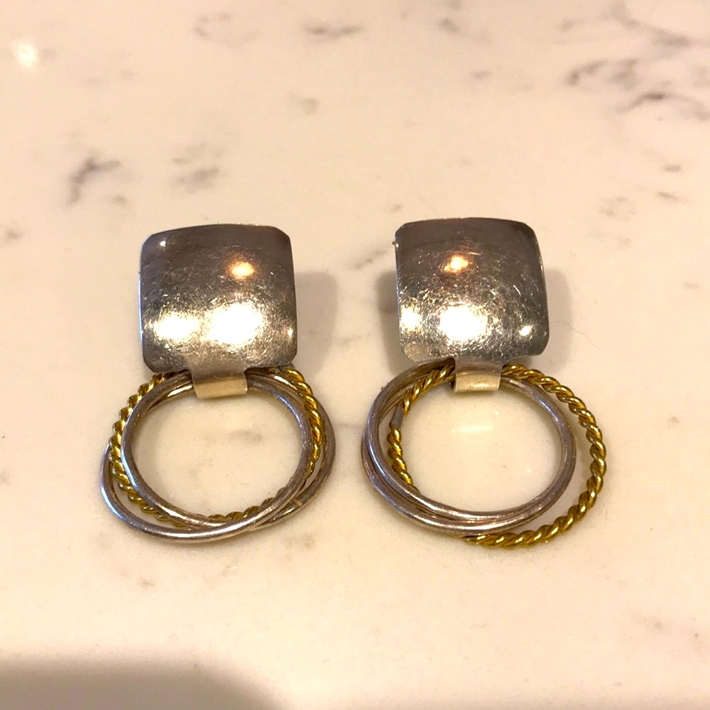Mexican silver and brass earrings🌺vintage